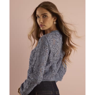 Blue Floral Lace Cardigan