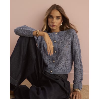 Blue Floral Lace Cardigan