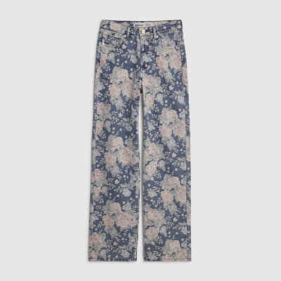 Blue Floral Relaxed Straight Jeans