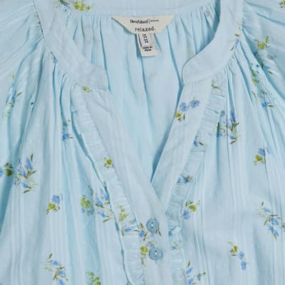 Blue Floral Short Sleeve Mini Dress