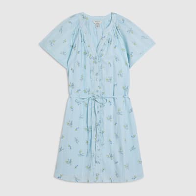 Blue Floral Short Sleeve Mini Dress