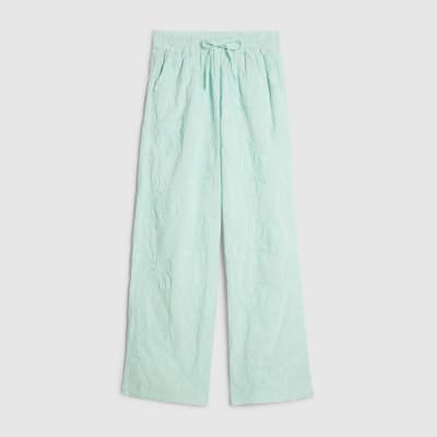 Blue Floral Textured Trousers