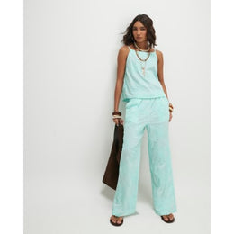 Blue Floral Textured Trousers