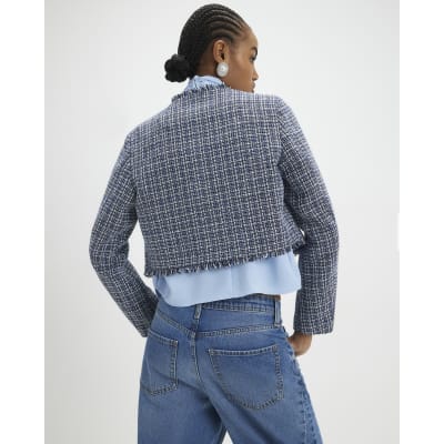 Blue Frayed Edge Boucle Jacket
