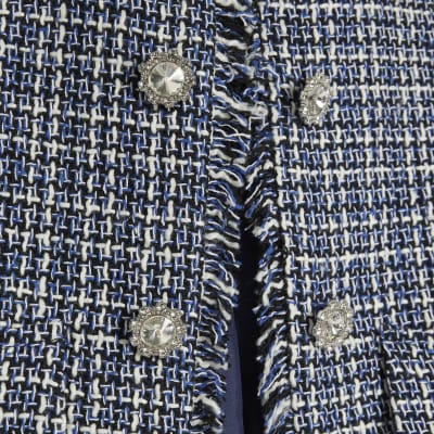 Blue Frayed Edge Boucle Jacket
