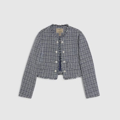 Blue Frayed Edge Boucle Jacket