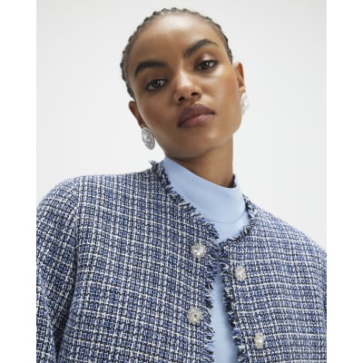 Blue Frayed Edge Boucle Jacket