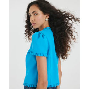 Blue Frill Button Tailored Top