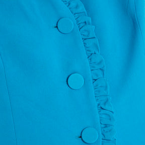 Blue Frill Button Tailored Top