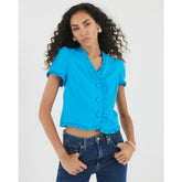 Blue Frill Button Tailored Top