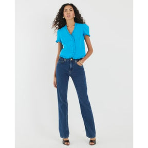 Blue Frill Button Tailored Top