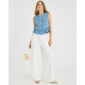 Blue Frill Hem Tailored Top