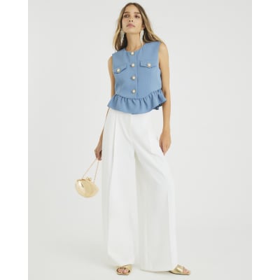 Blue Frill Hem Tailored Top