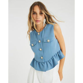 Blue Frill Hem Tailored Top