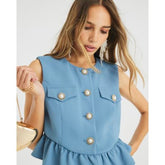 Blue Frill Hem Tailored Top