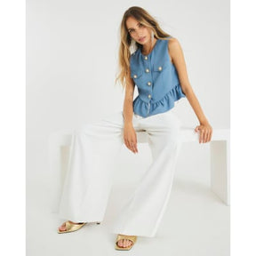 Blue Frill Hem Tailored Top