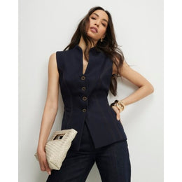 Blue High Neck Denim Waistcoat