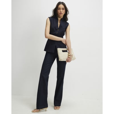 Blue High Neck Denim Waistcoat