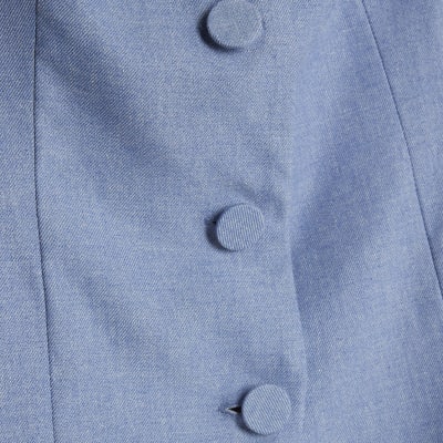 Blue High Neck Fitted Waistcoat