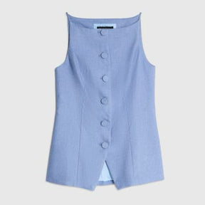 Blue High Neck Fitted Waistcoat