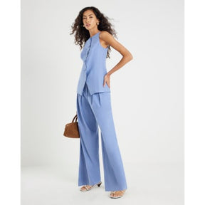 Blue High Neck Fitted Waistcoat