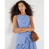 Blue High Neck Fitted Waistcoat