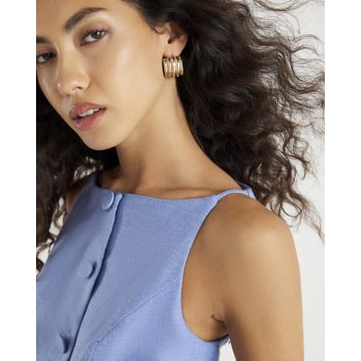 Blue High Neck Fitted Waistcoat