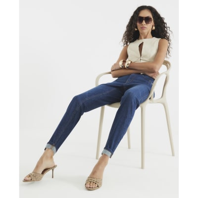 Blue High Rise Mom Jeans