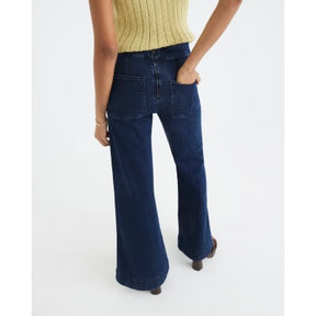 Blue High Rise Palazzo Button Detail Jeans