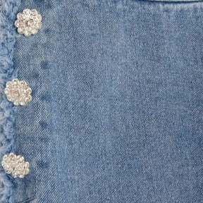 Blue High Rise Palazzo Diamante Button Jeans