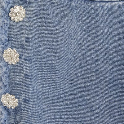 Blue High Rise Palazzo Diamante Button Jeans