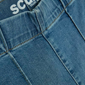 Blue High Rise Pull On Flared Jeans