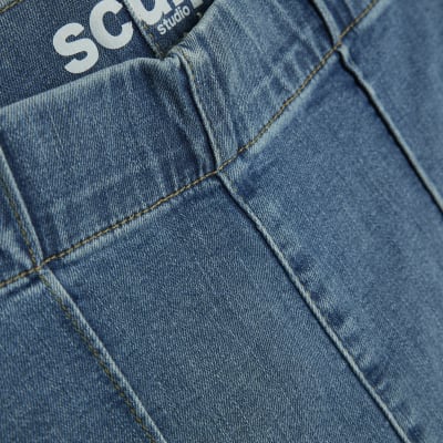 Blue High Rise Pull On Flared Jeans