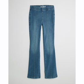 Blue High Rise Pull On Flared Jeans