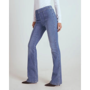 Blue High Rise Pull On Flared Jeans