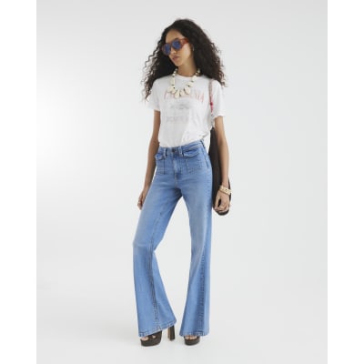 Blue High Rise Relaxed Flare Jeans