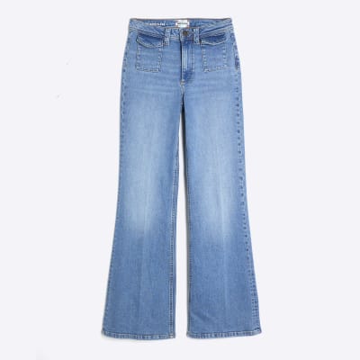 Blue High Rise Relaxed Flare Jeans