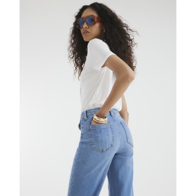 Blue High Rise Relaxed Flare Jeans