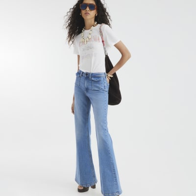 Blue High Rise Relaxed Flare Jeans