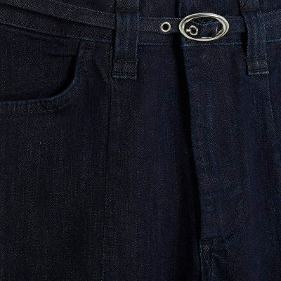 Blue High Rise Relaxed Flared Cargo Jeans