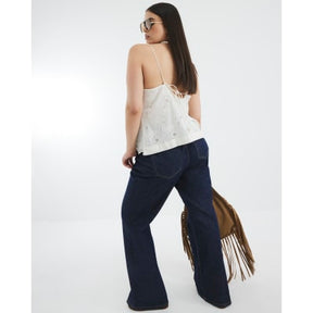 Blue High Rise Relaxed Flared Leg Jeans