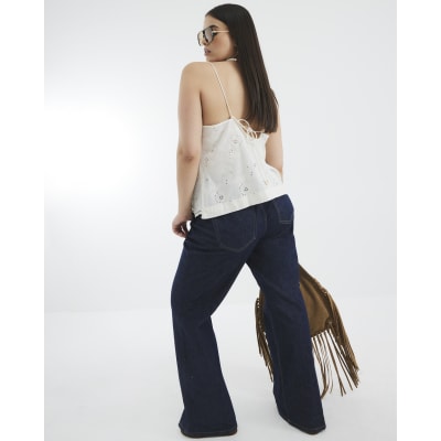 Blue High Rise Relaxed Flared Leg Jeans
