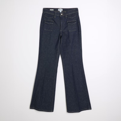 Blue High Rise Relaxed Flared Leg Jeans