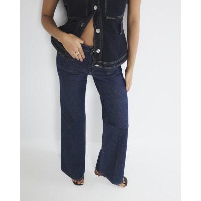 Blue High Rise Relaxed Flared Leg Jeans