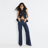 Blue High Rise Relaxed Flared Leg Jeans