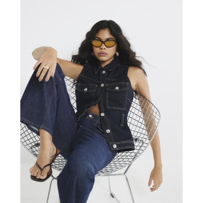 Blue High Rise Relaxed Flared Leg Jeans