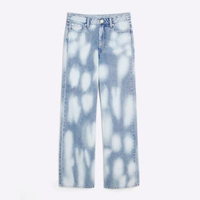 Blue High Rise Relaxed Straight Leg Jeans