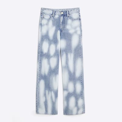 Blue High Rise Relaxed Straight Leg Jeans