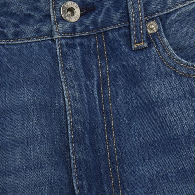 Blue High Rise Relaxed Straight Leg Jeans