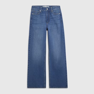Blue High Rise Relaxed Straight Leg Jeans